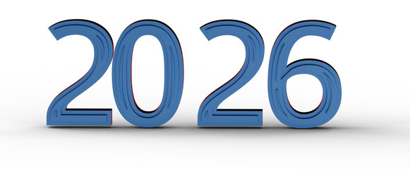 Bold blue 2026 text on white background. Perfect for new year greetings, future vision and event promotions. © vegefox.com
