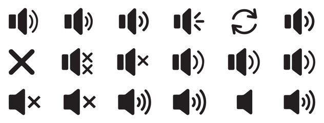  Minimalist speaker and volume control icon set for user interface. vector illustration eps 10