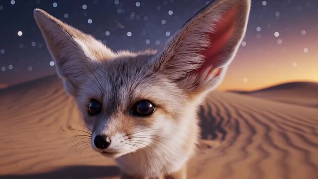 Fennec Fox Emerges From Desert Burrow At Twilight