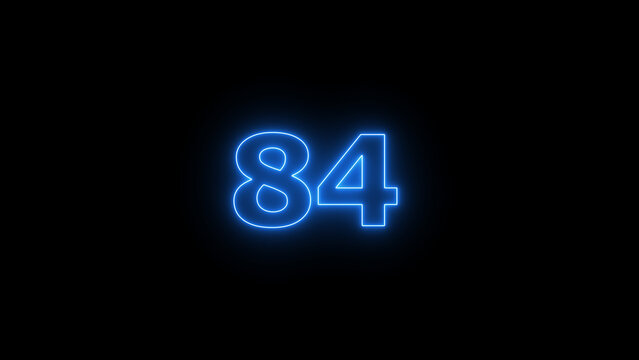 Abstract beautiful blue neon counting number 84 icon background 4K illustration.