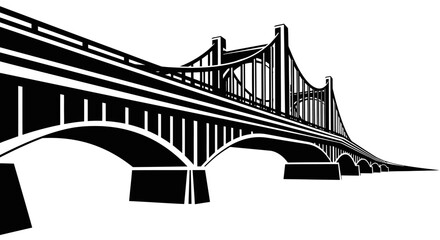 Fototapeta premium Strong Arched Bridge Silhouette Architecture on Isolated White Background