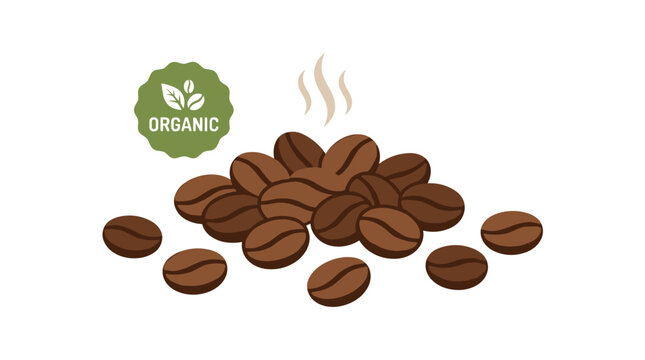 Roasted coffee beans, aromatic caffeine seeds for natural Brazilian espresso that energize mornings. An organic ingredient icon rendered as a flat vector illustration on a white background