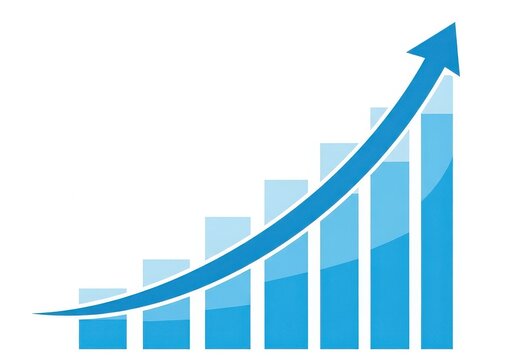 A blue graph with an upward trend arrow