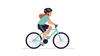 Naklejka premium Young girl with long hair wearing a safety helmet and riding a bicycle, promoting healthy active habits for children.