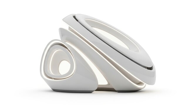 Modern white plastic object with curved design isolated on white background