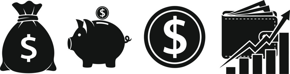 Obraz premium Money bag piggy bank coin wallet and rising graph icons finance banking