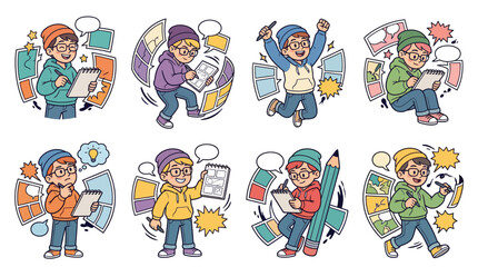 Fototapeta premium Creative Kids Drawing Comics, Storyboarding, and Imagining Ideas