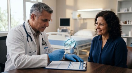 Obraz premium Doctor Explains Medical Results to Patient in Consultation Room.
