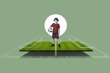 3D Soccer field and a child soccer player ready for training on free background from above - texture background © Igor Link