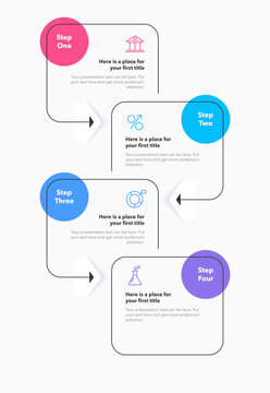 Vertical process infographic template with four options. SImple flat chart design with thin lines and icons for website or data presentation.