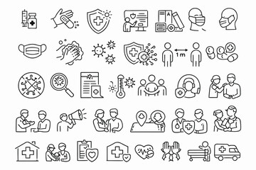 Fototapeta premium Comprehensive icons representing healthcare, medical services, and public health initiatives