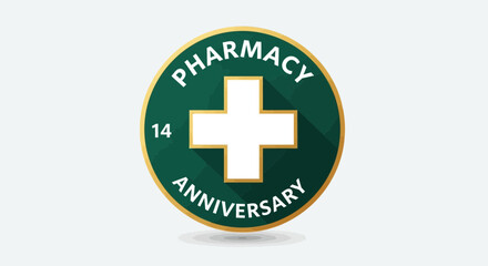 Obraz premium Pharmacy Anniversary Emblem: Celebrating 14 Years Of Dedicated Healthcare Service Achievement