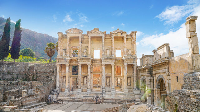 Famous Roman Library of Celsus in Ephesus Izmir Turkey, UNESCO World Heritage Landmark