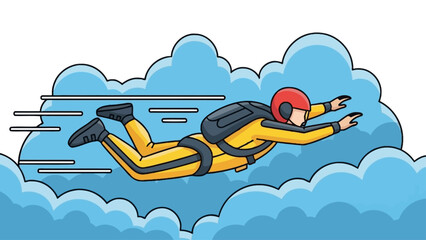 Skydiver in yellow suit freefalling through clouds © Asbut