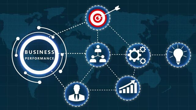 Business Performance Management Concept with Map and for Goals Teamwork Efficiency Innovation Progress and Leadership