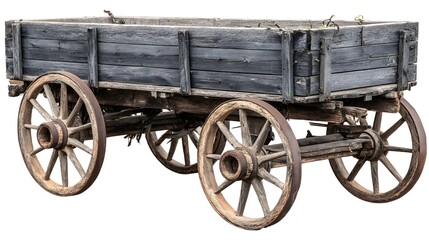 Fototapeta premium Antique Wooden Wagon with Large Spoked Wheels Isolated.