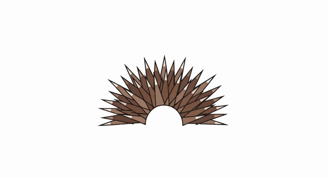 Abstract graphic of a brown semi-circle radiating sharp, pointed spikes, resembling a spiky crown or sun
