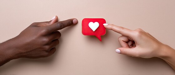 A hand points at a social media icon while another hand reaches out, showing the connection between love and digital communication