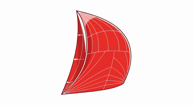 Red spinnaker sail with white panel lines against a white background, stylized vector illustration