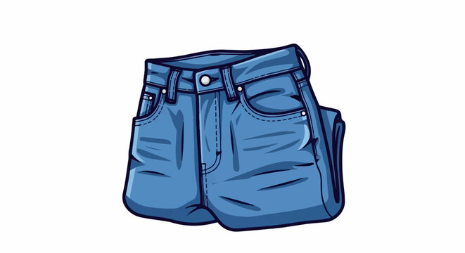 A stylized illustration of a folded pair of classic blue denim jeans, featuring pockets, belt loops, and a button