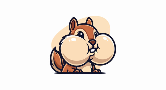Cute cartoon chipmunk with full, bulging cheeks and a happy expression on a light background