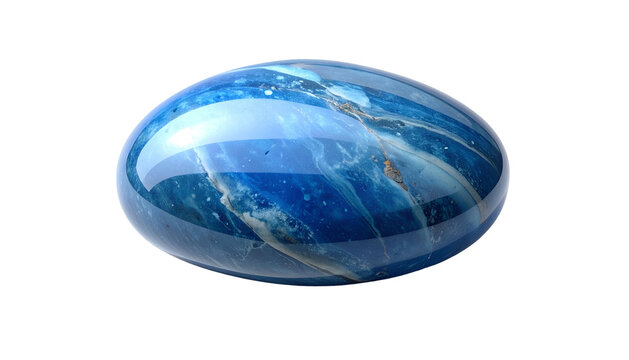 Smooth, rounded, translucent orb; shades of blue swirl on a black background