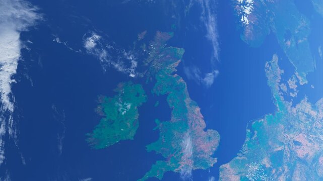 Scotland Zoom In From Space. United Kingdom from Space. Globe