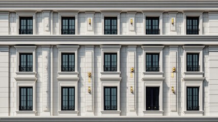 Fototapeta premium Symmetrical neoclassical building facade in monochrome. Artificial intelligence image