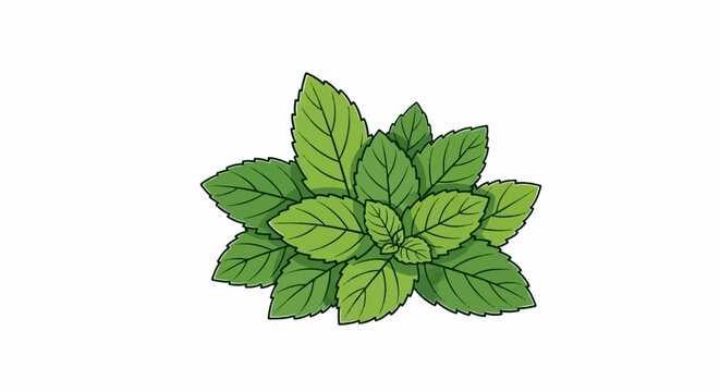 An illustration of fresh green mint leaves clustered together on a plain white background