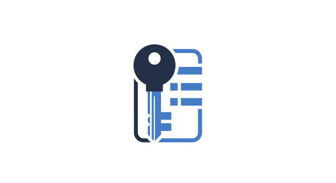 Key and document icon graphic element.
