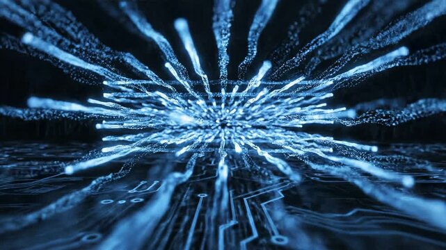 Abstract data visualization circuit board and light beams technology concept