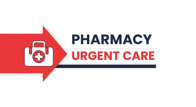 Pharmacy Urgent Care Concept With Medical Cross Symbol And Arrow Directional Sign