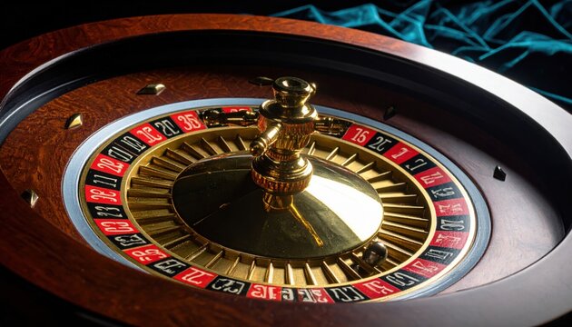 Polished antique brass roulette wheel with numbered slots, meticulously crafted for classic casino gameplay and luck.