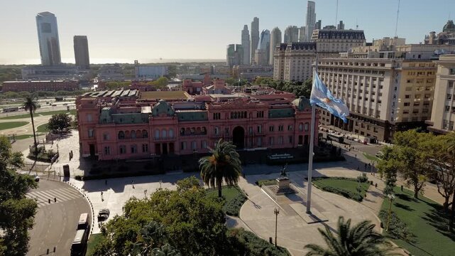 Side Drone Shot of Casa Rosada in Buenos Aires