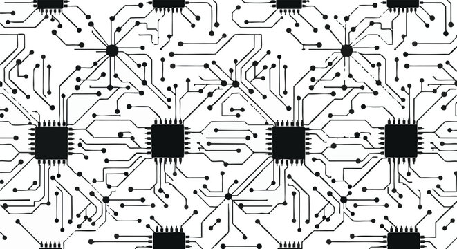 Vector circuit board pattern, black and white background texture