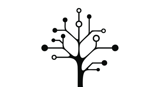 Vector circuit tree icon, black and white