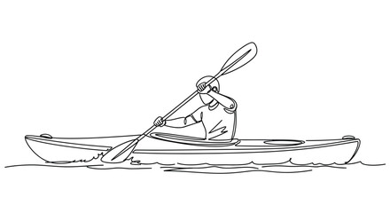 Man paddling a kayak in the water minimalist one line drawing © StockSynergy