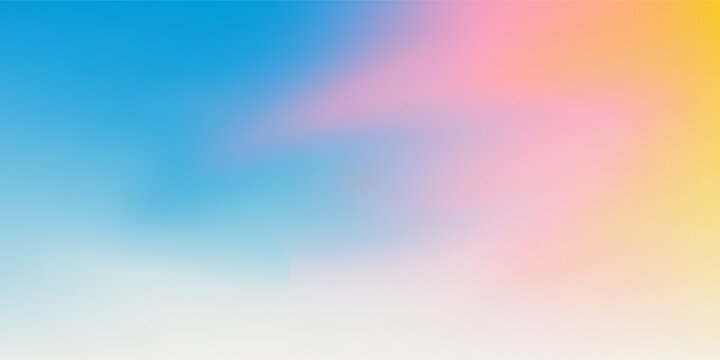 Abstract clear blue sky. Pastel rainbow. Light blue, pink and yellow color vector banner. Pastel gradient sky pattern. Blurred light fuzz colorful gradient background. Vector soft horizontal backdrop