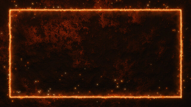 fire flame neon lights border frame on concrete wall , game streaming and broadcasting social media blank design element	