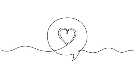 Obraz premium One Line Drawing of Speech Bubble with Heart Symbol for Love Message