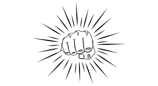 Strong clenched fist punch with action rays for power and protest concept