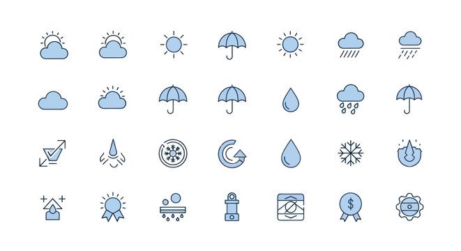 Weather icons sun rain cloud umbrella