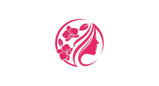 Woman profile with flowers circle design