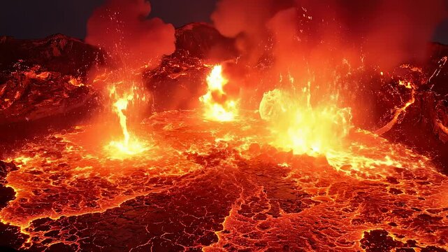 Volcano Eruption Spewing Lava And Ash Under Dramatic Night Sky