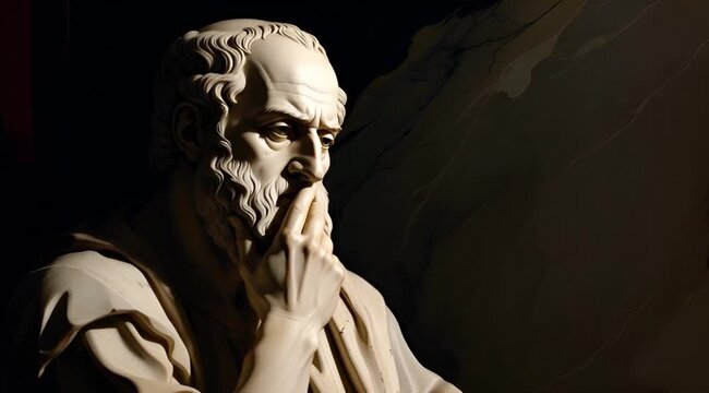 Classical Painting of Aristotle in Thoughtful Pose with Dramatic Light