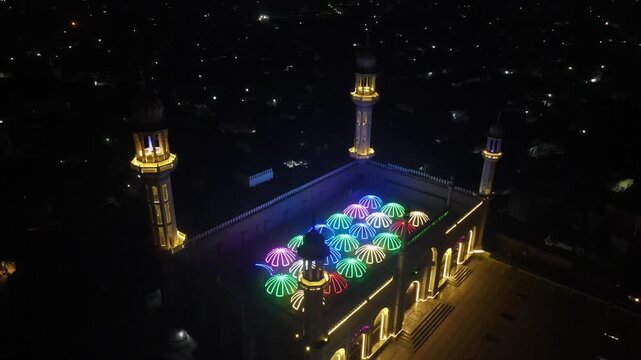Historic Mosque with Ramadan Lights
Beautiful Night Aerial View