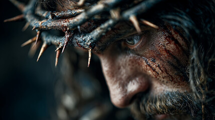 Jesus christ suffering wearing crown of thorns