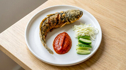 Authentic Indonesian street food experience featuring crispy fried catfish and traditional lalapan. Ideal for travel blogs and Asian culinary heritage content.