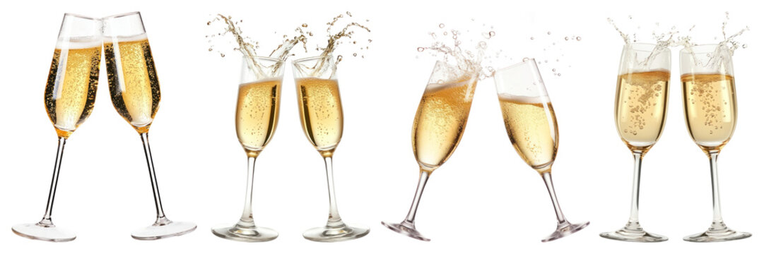PNG Celebratory champagne glasses clinking joyfully, transparent background