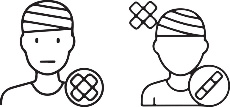 Simple line drawings of a mummified person from front and back view